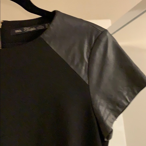 Zara - black mini dress with leather sleeve detail - Picture 2 of 2
